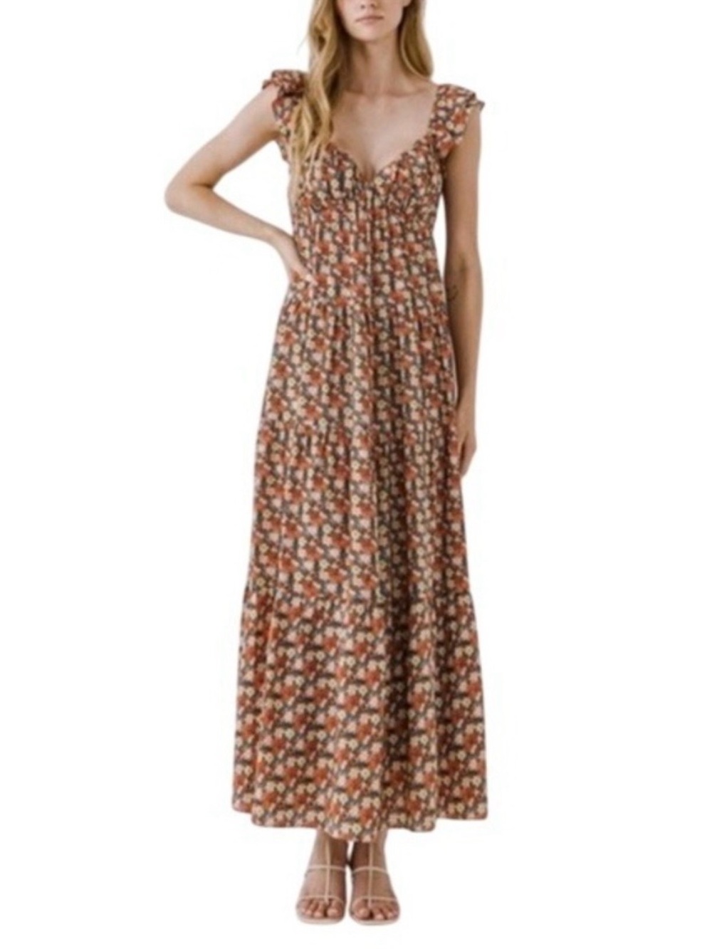 NWT English Factory Flutter-Sleeve Floral Maxi Dress Sz. M